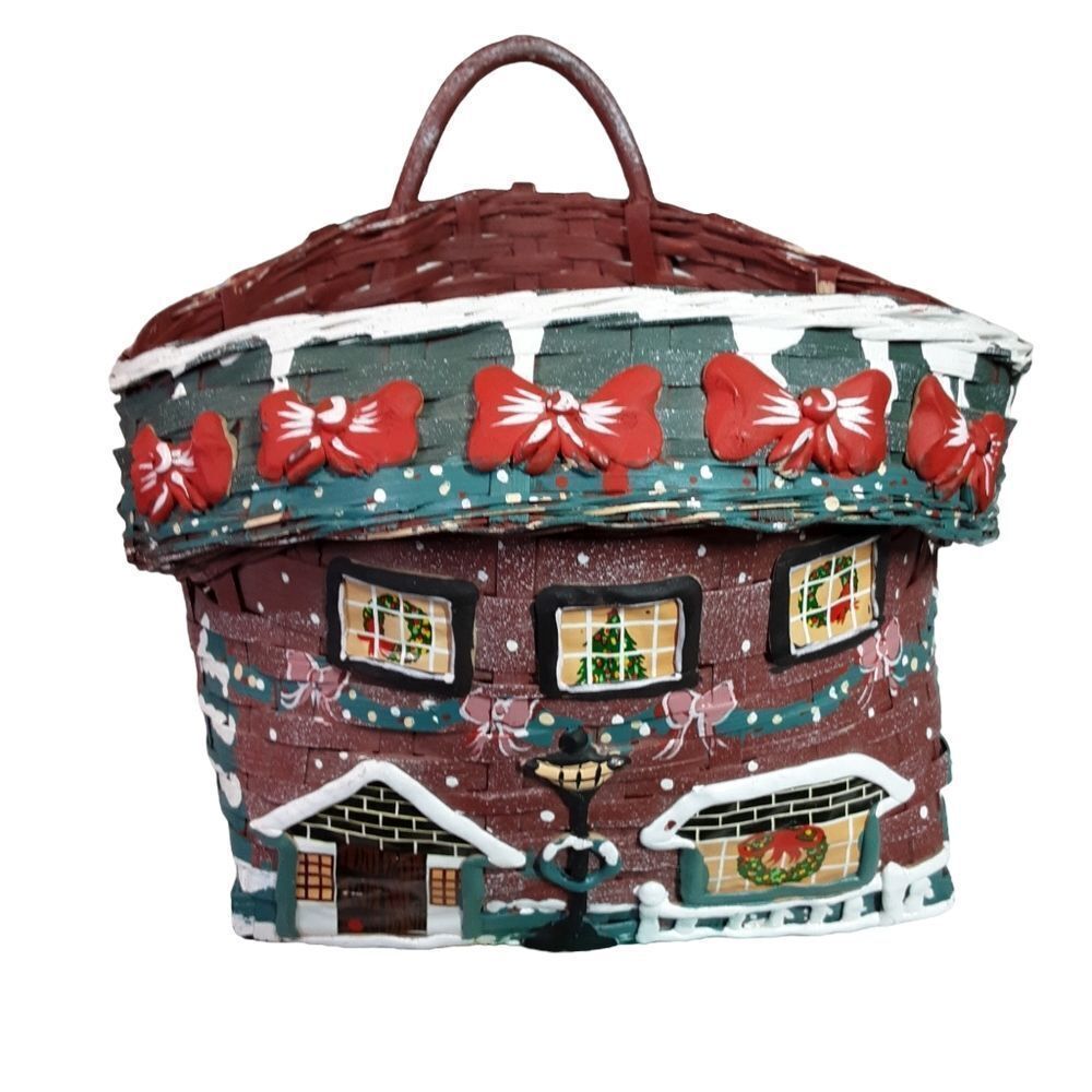 Vintage (1970's) Handcrafted Rare Christmas Basket 11" x 12" plu…